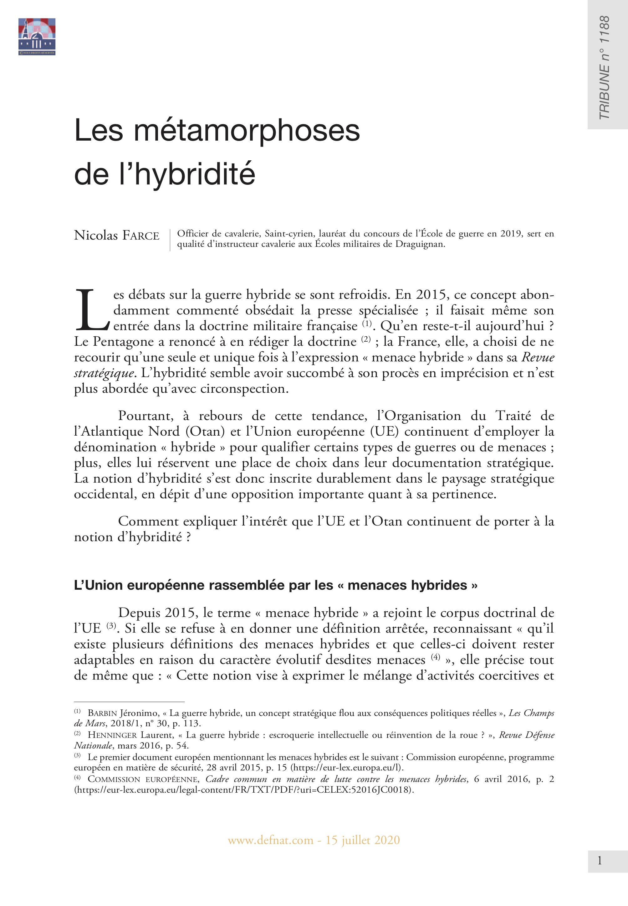 Les métamorphoses de l'hybridité (T 1188)
